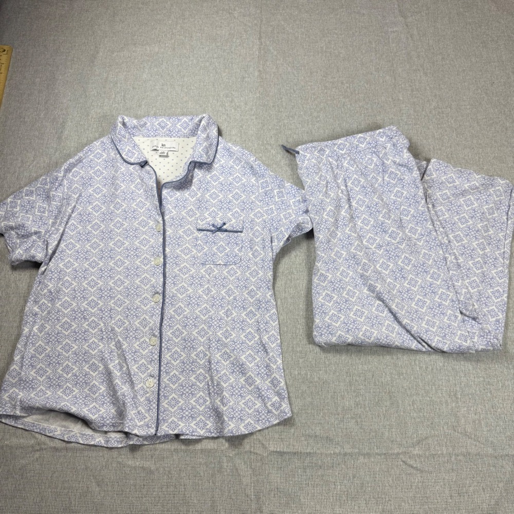 Karen Neuburger Womens Blue White Geometric Pajama Set Short Sleeve Pants L